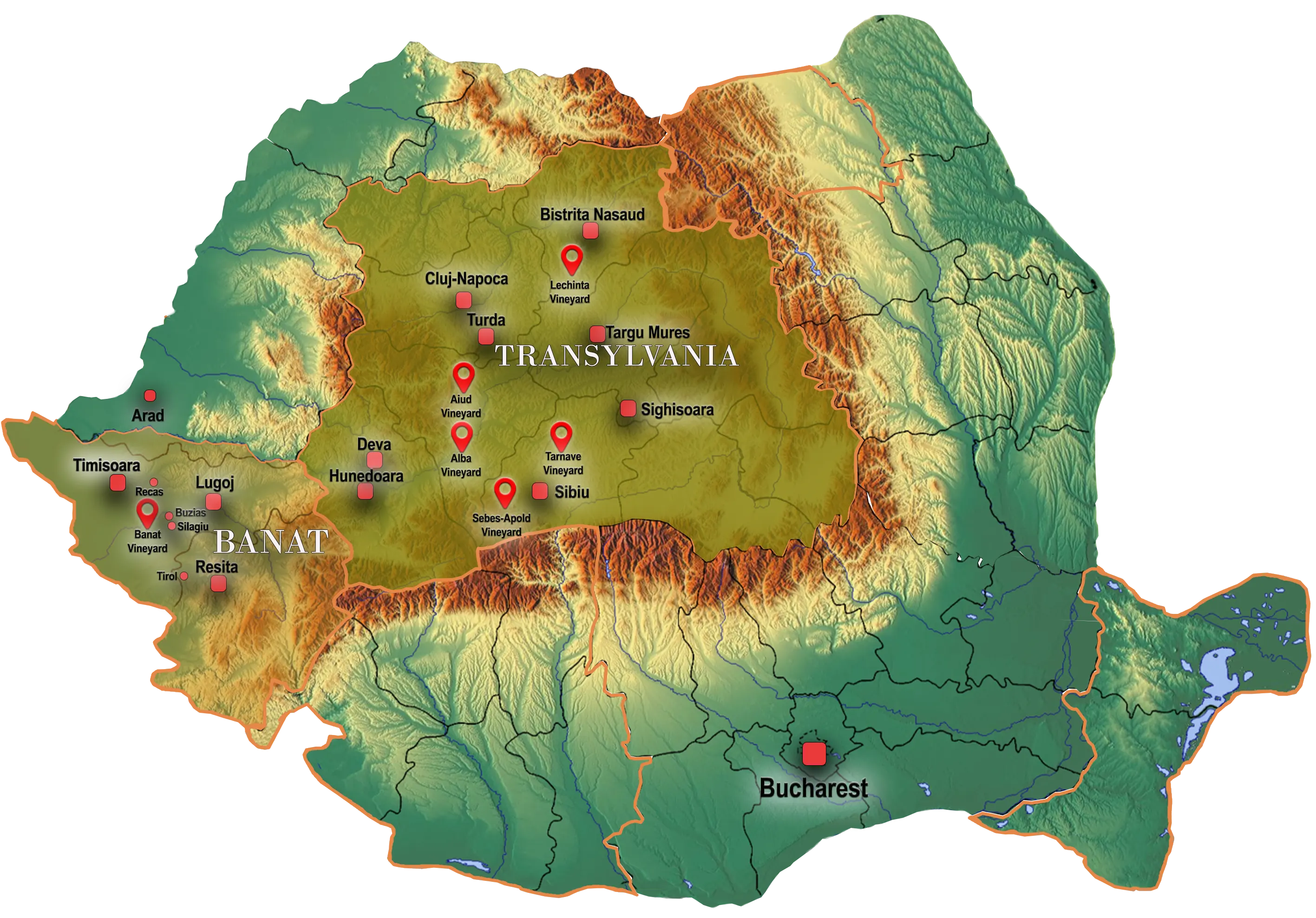 Map of Romania - Transylvania & Banat region